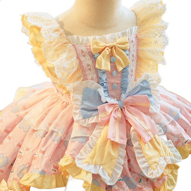 Baby Clothing Spanish Vintage Lolita Ball Gown Lace Bow Print Birthday Party Easter Cute Princess Dresses For Girl A2332 240919