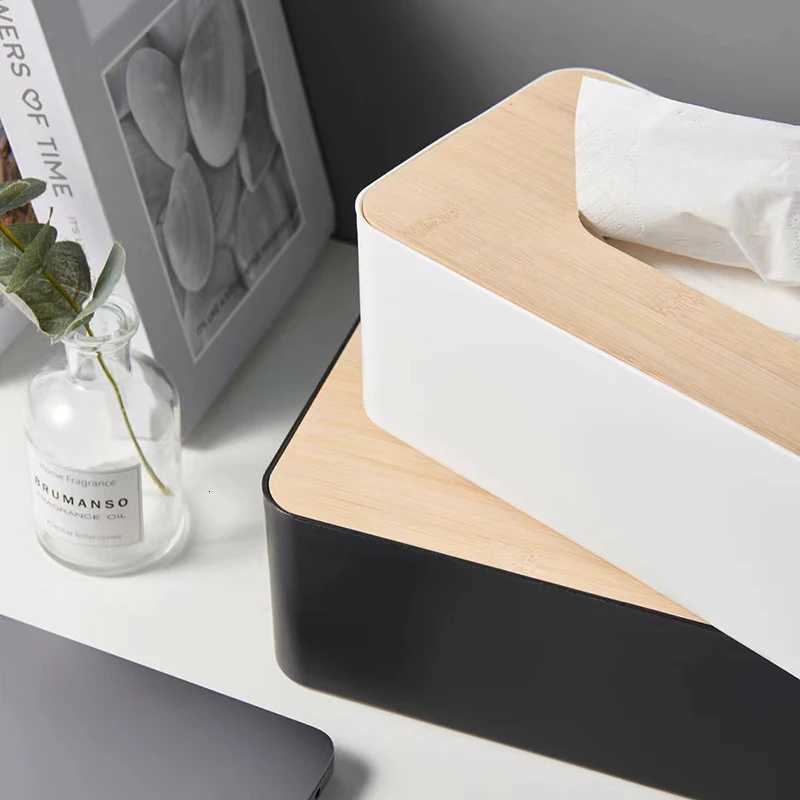 1Pc Luxurious Bamboo Rectangular Tissue Box Cover - Waterproof Elegant Holder For Disposable Paper Facial TissuesM251124