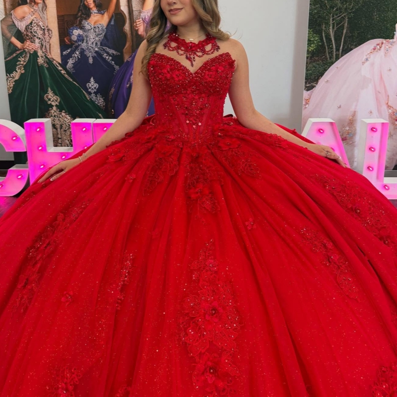 Red Princess Quinceanera Dresses Off Shoulder Applique Lace Beads Bow Tull Sweet 16 Dress Ball Gown Vestidos 15 De Anos