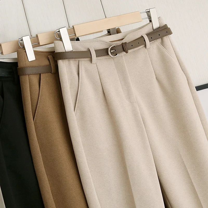 High Waist Slimming Effect Casual Woolen Suit Pants Nine Points Womens Cigarette Pants Autumn Winter Fashion plus Size 250421