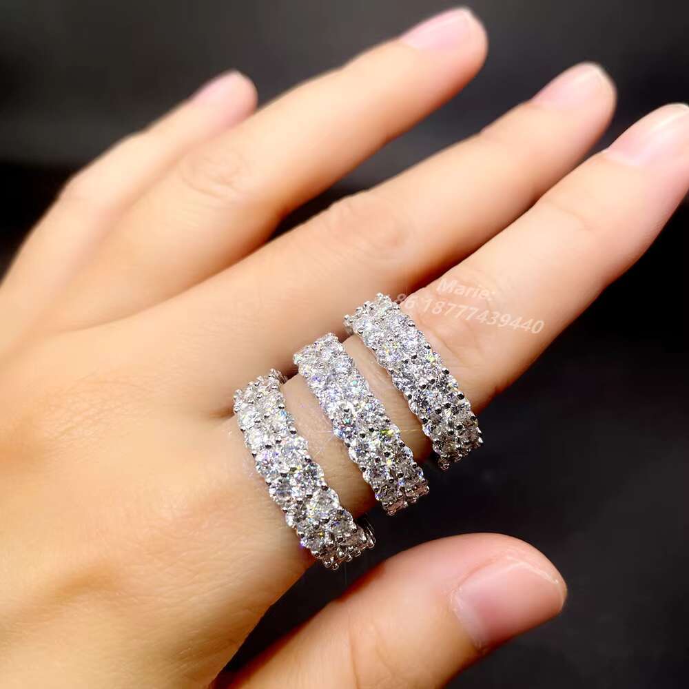 14k Gold Plated S925 Jewelry Two Row Tennis Iced Out Ring Jewelry Moissanite Diamond Ring Men Rings for Men