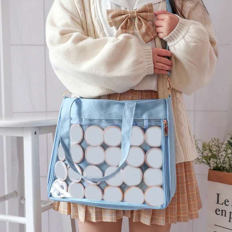 Big Ita Black With Insert Japanese Cute Clear Women Double Straps Girls Kawaii Transparent Shoulder Bag Purses And Handbags