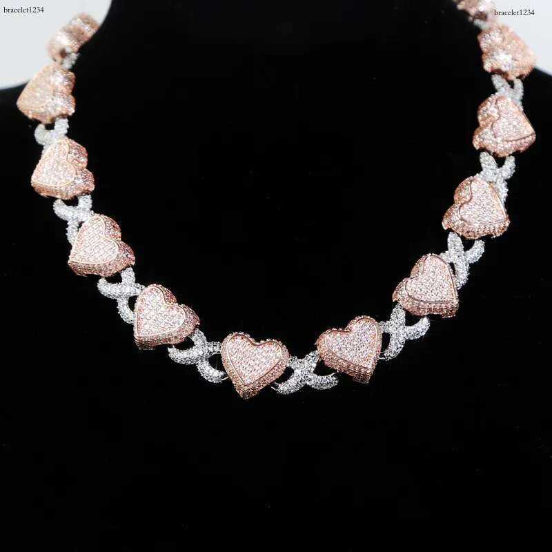 Luxury designer Hip Hop Heart Cuban Chain Ice Out VVS Moissanite Necklace Bracelet Gold Plated bracelet Men Women Jewelry Free shipping