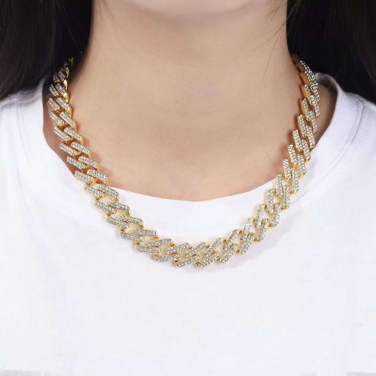 Hip Hop Diamonds Cuban Chain 18K Gold Plated Moissanite Iced Silver Women Men Stylish Rap Style Miami Cuban Link Chain Necklace