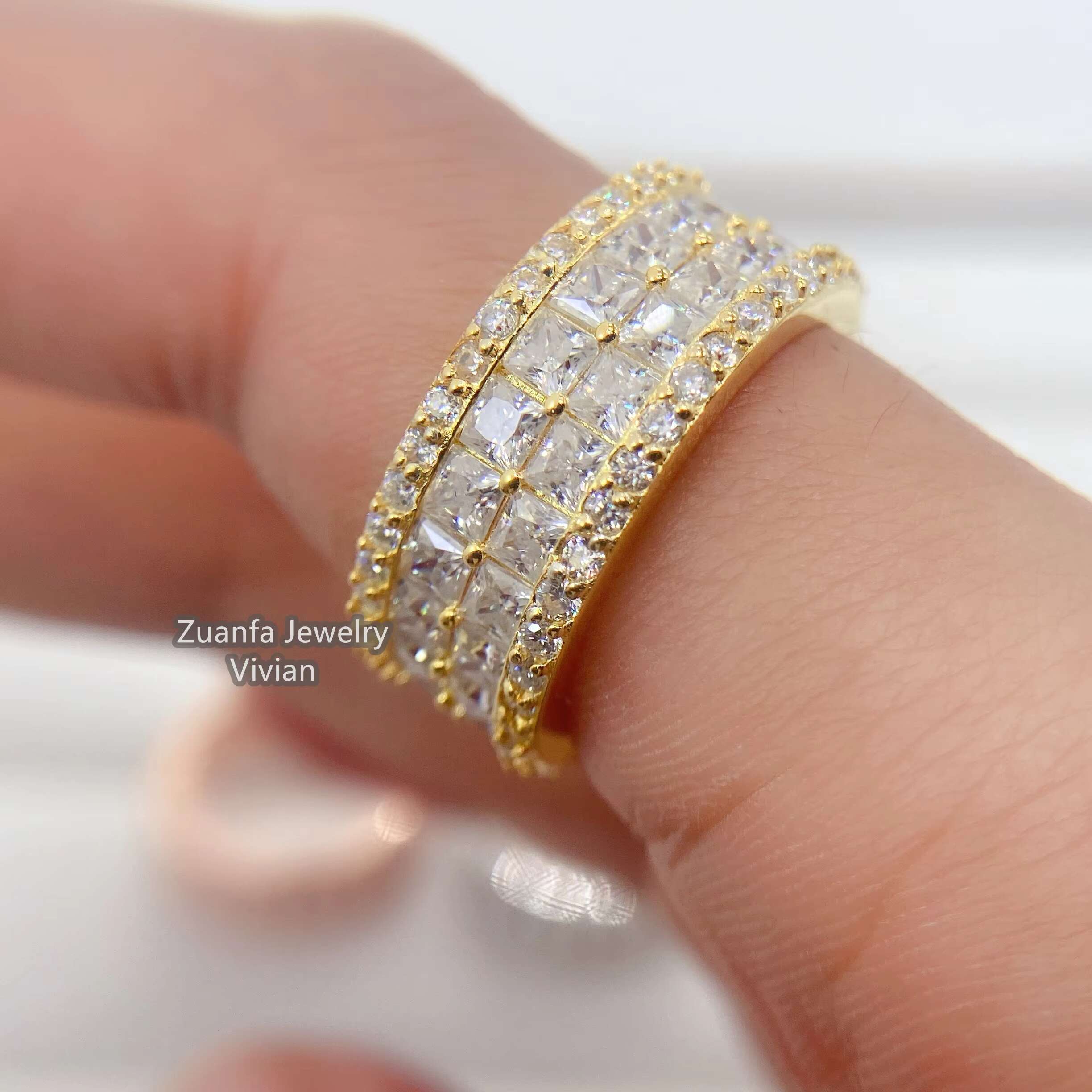 Pass Diamond Tester D Color VVS Grade Princess Cut Moissanite Rings Men Gems 10K 14K Solid Gold Ring