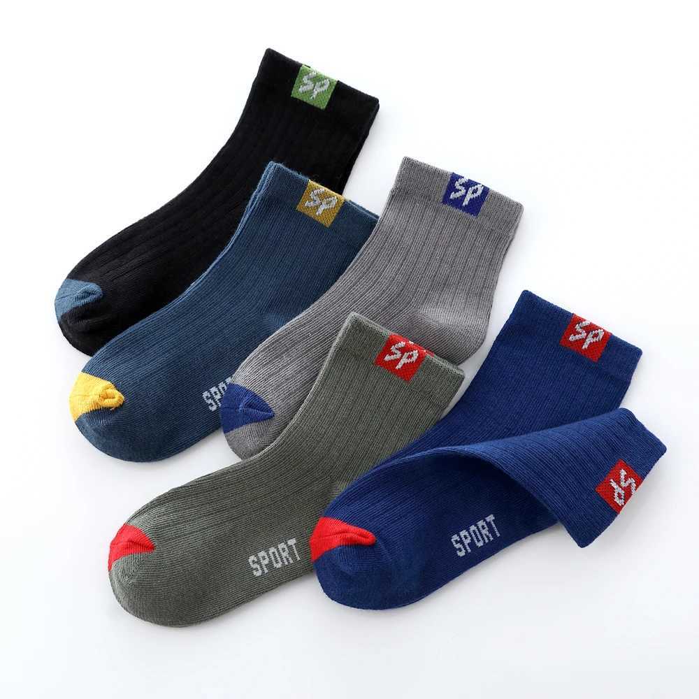 5 Pairs Autumn Winter Warm Children Socks Pure Cotton Patchwork Color Boys Girls Sports Socks Student Outdoor Basketball Socks G251124