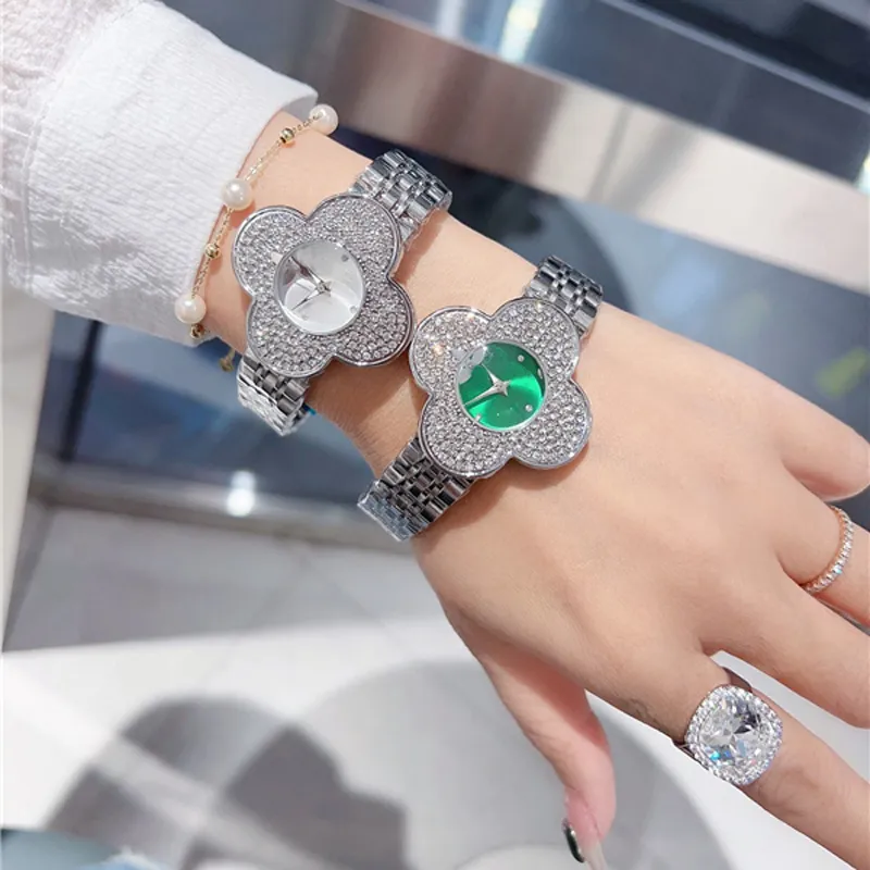 Fashion Full Brand Wrist Watch 2025 Women Ladies Flower Diamond Style With Logo Luxury Steel Metal Band Quartz Clock L92