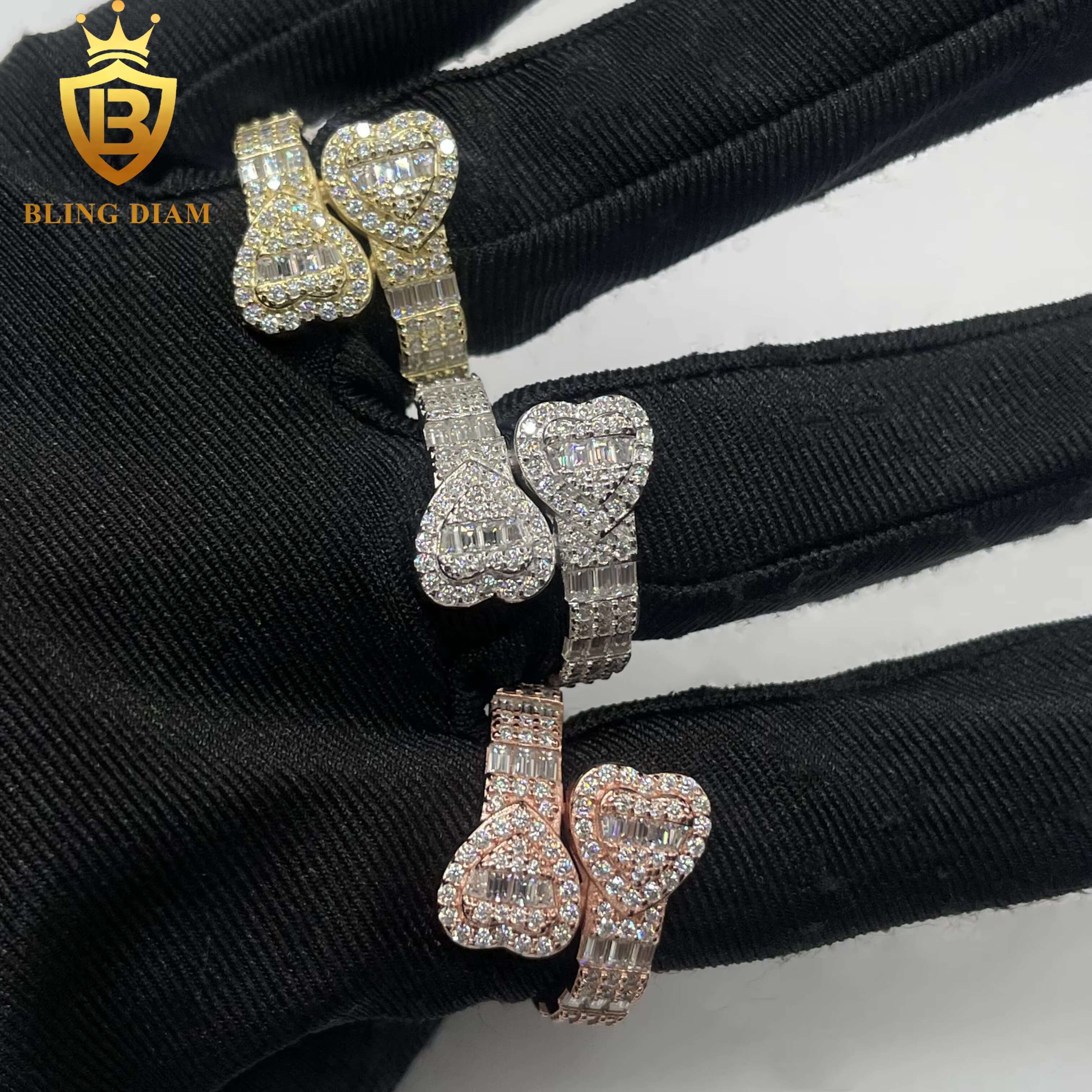 Ready to Ship Fashion Jewelry VVS Moissanite Diamond Two Heart Shape Ring Women Mens Rings 925 Solid Silver