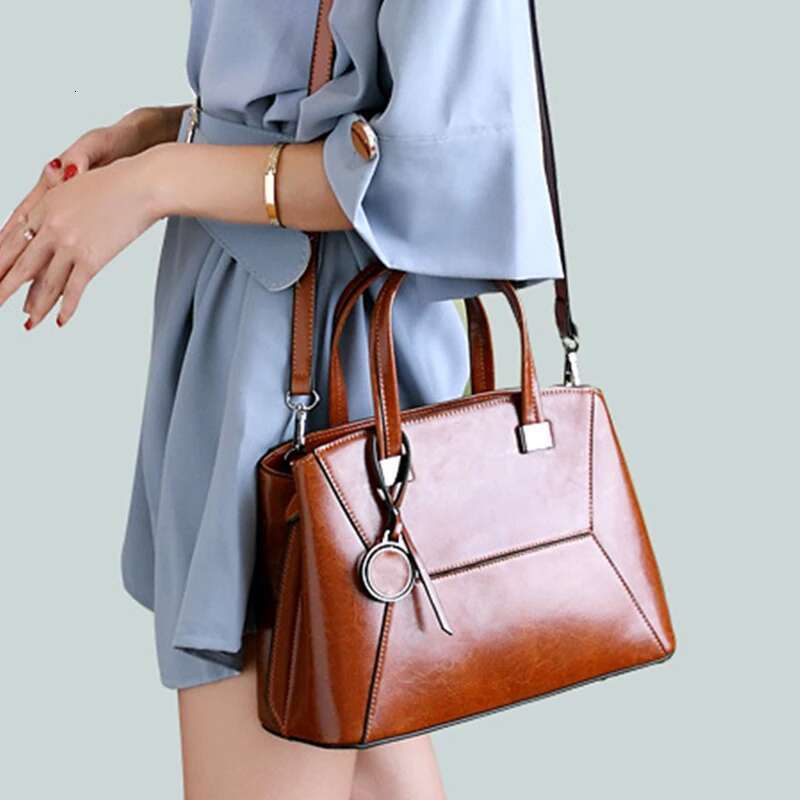 Designer Bag Women Cross Body Top Handle Bag Handbag Genuine Leather Fashion Female Oil Wax Cowhide Tote Messenger Shoulder Bags