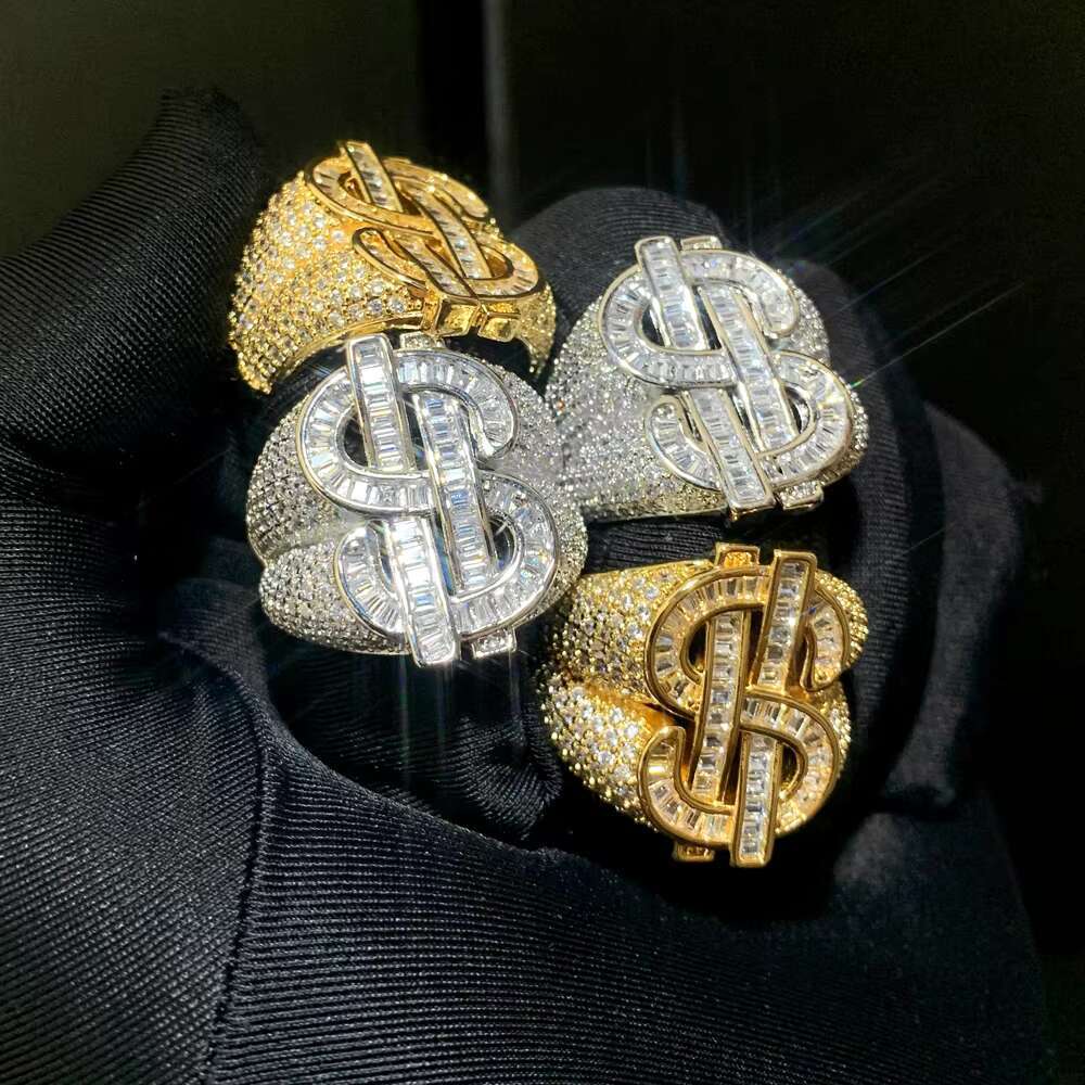 Hip Hop Iced Out Bling Men Jewelry 5A Cubic Zirconia Cz Dollar Sign Ring Size 8 9 10 11
