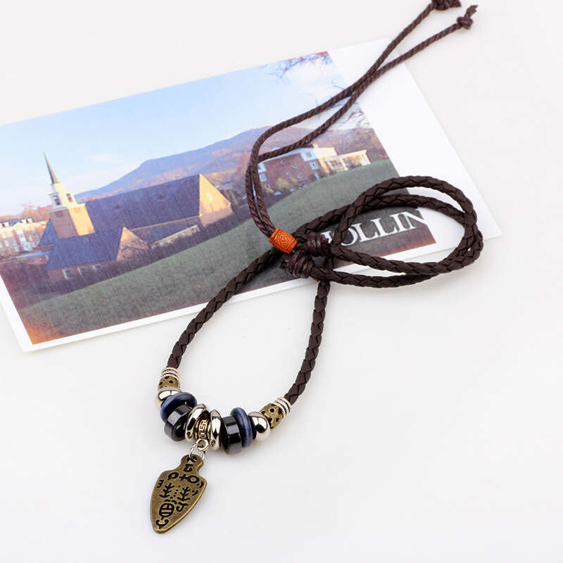 Pendant, genuine leather, ancient sword leather rope, woven necklace, fashionable accessory
