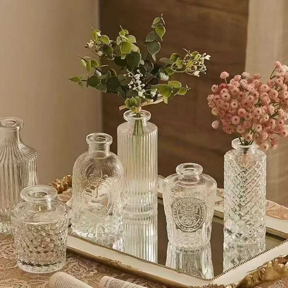 Light Luxury Glass Vase INS Style Flower Arrangements Home Furnishings French Transparent Small Vases Living Room Decoration C251124
