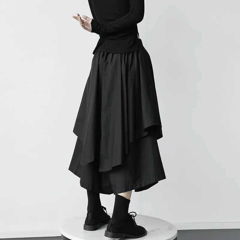 Womens black leather pants Japanese Gothic irregular high waisted pleated leather pants womens retro cargo leather pants womens clothing M250424
