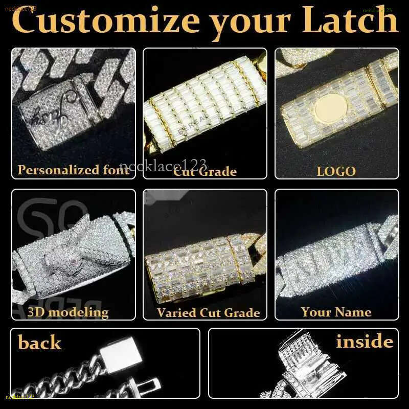 necklace moissanite chain Custom Pass Dia Tester Hip Hop Jewelry Sterg Sier 6mm 8mm Iced Out VVS Cuban k Moissanite Chain For Men