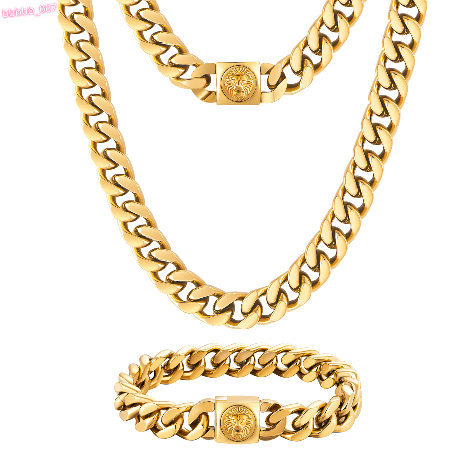 Wholesale 12mm Lion Clasp Miami Big Thick Cuban Chain 18k Gold Plated Stainless Steel Cuban Link Bracelet Necklace for Men Women