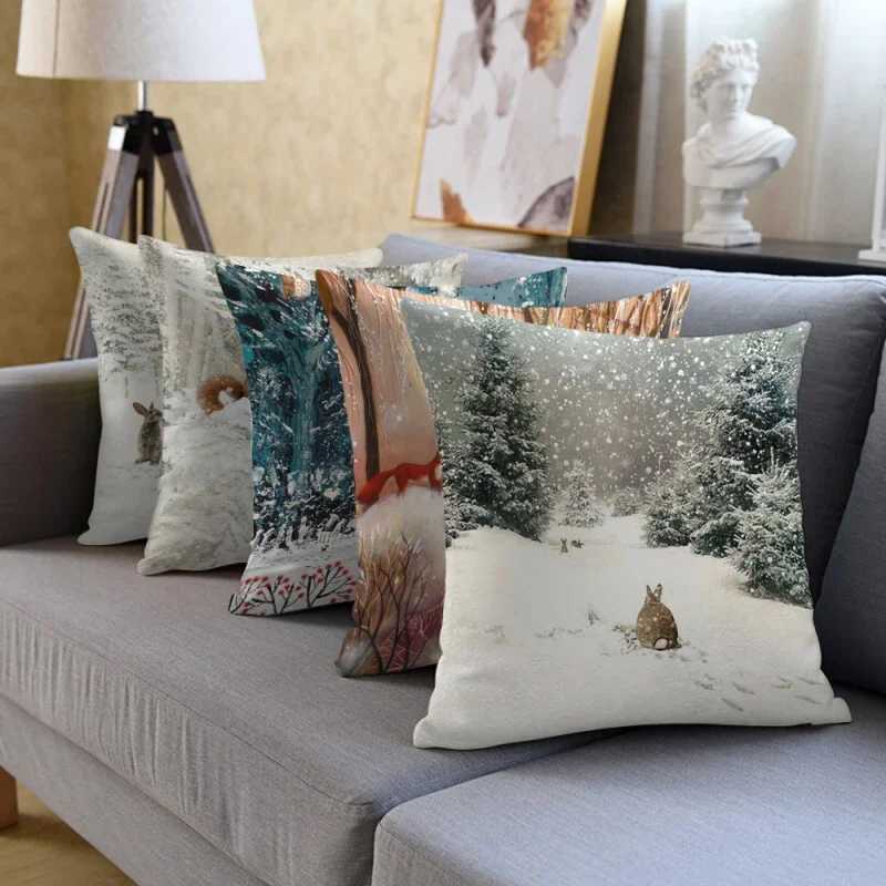 Home decoration in the snow forest elk Christmas print pillowcase bedroom living room sofa decoration pillowcase cushion cover G251124