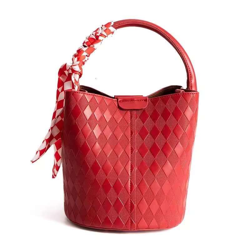 Red Diamond Grid Bride S Wedding Vegetable Basket Bucket Women S Handbag Crossbody Bag Daily Use