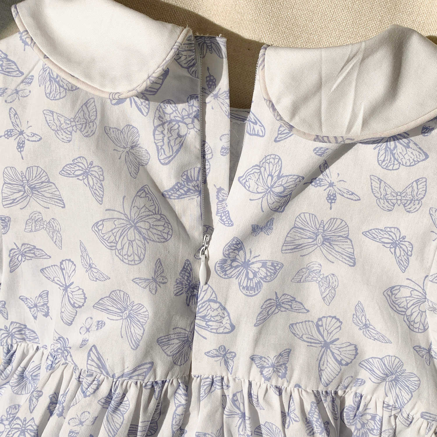 2025 Summer Childrens Clothing Butterfly Printed Embroidered Girls Dress French Style Bubble Sleeves Middle and Small Childrens Skirt Y25042342gu