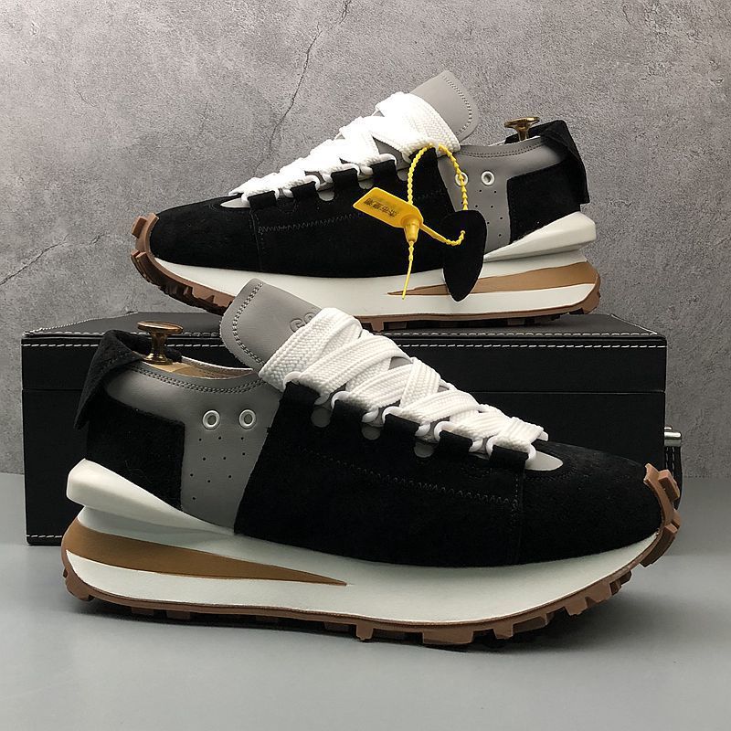 free shipping designer shoes men's retro suede lace-up platform sneakers brown white casual shoes thick sole fashionable versatile daily wear spo