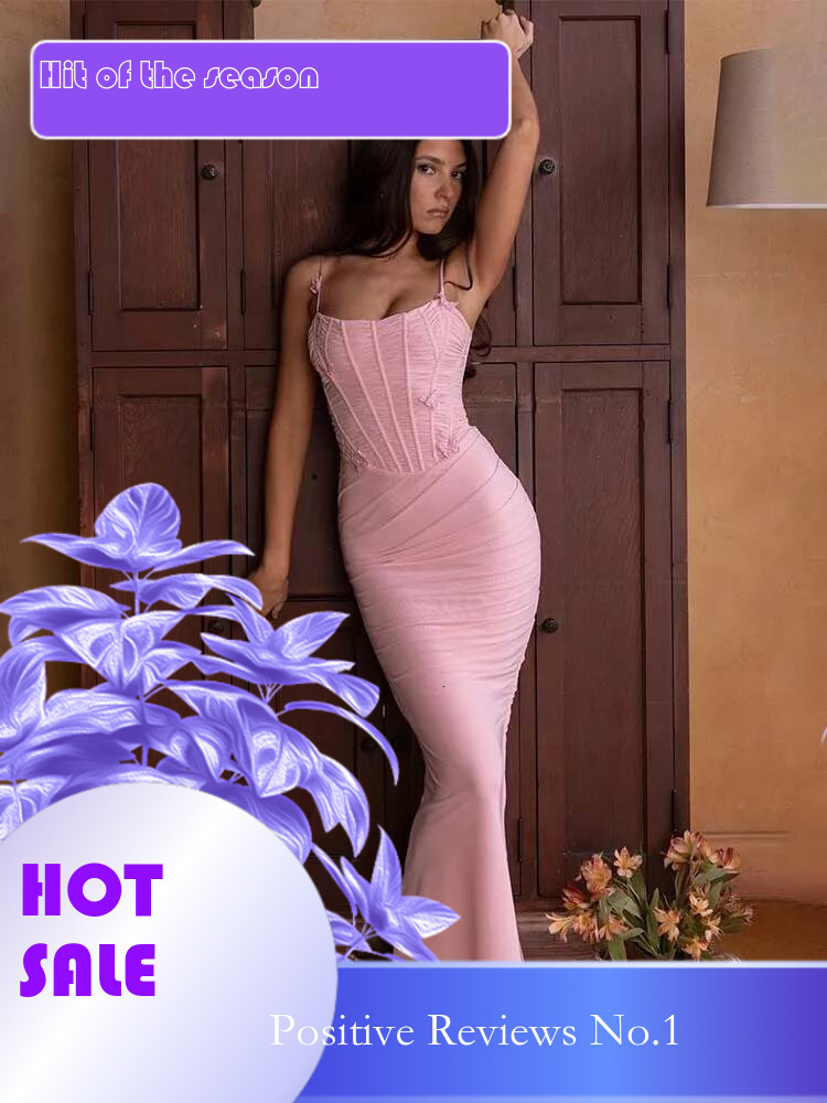 Dongdumaoyi Townlike Maxi Long Slim Bodycon Dress Women Spaghetti Strap Spring Summer Mesh Nightclub Sexy Party Dresses