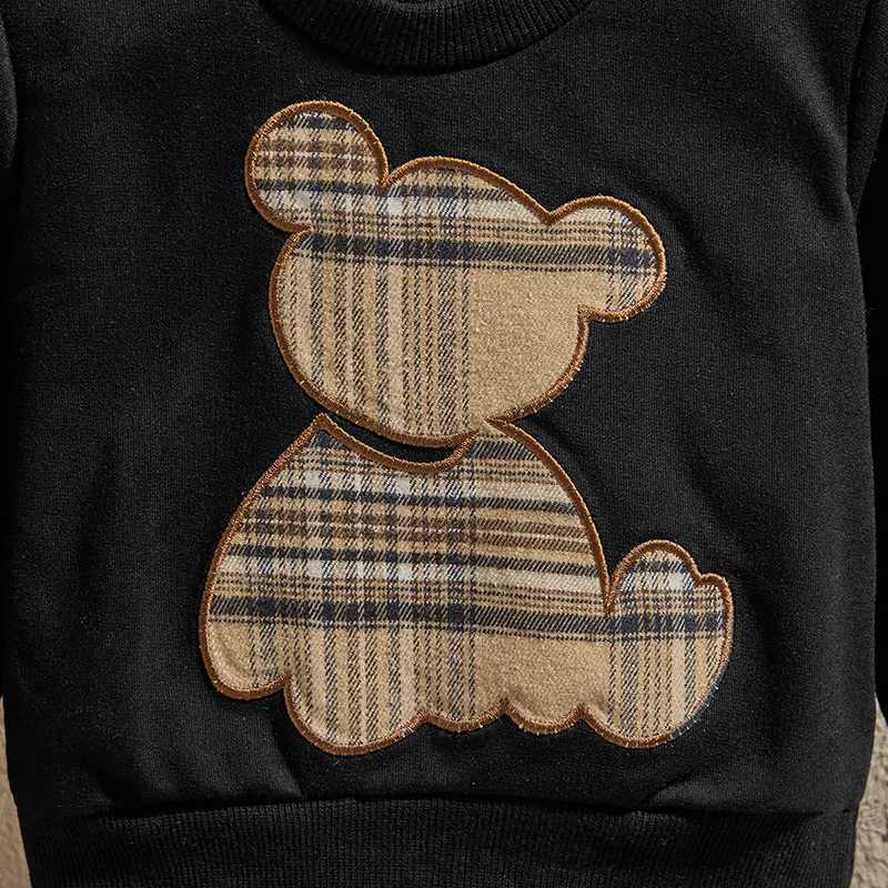 Clothing Sets 0-24M Baby Boy Clothes Black Outfit Fashion Bear Print Long Sleeve Sweatshirt Black Trousers 2Pcs Clothes Set for Infant R250424 TBF1