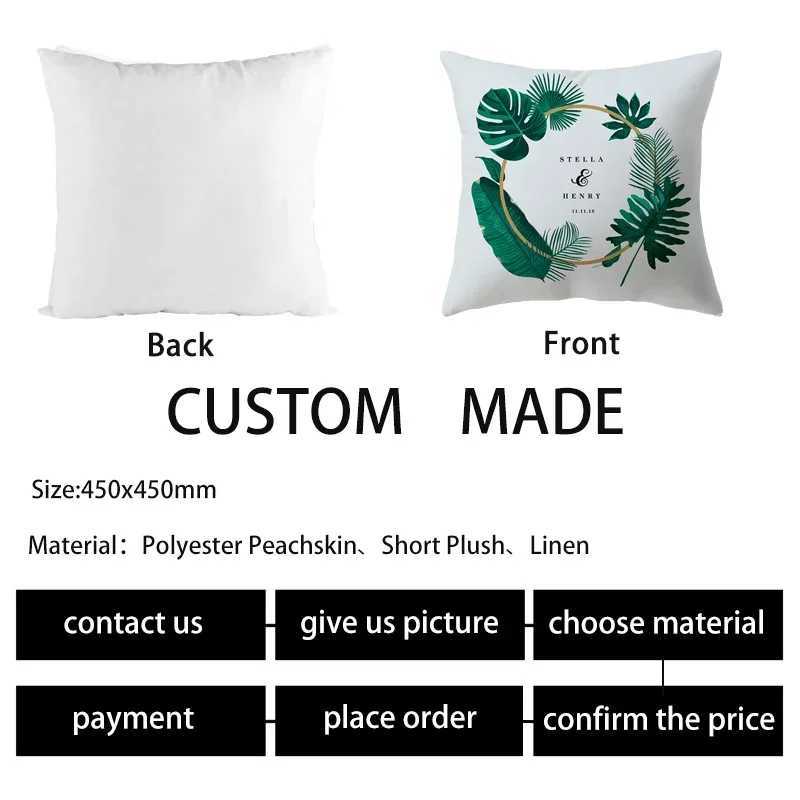 Fresh Summer Leaves Pillowcase for Waist Throw Home Decoration Green Letter Square Cushion Cover Tropical Plant Sofa Pillowslip G251124