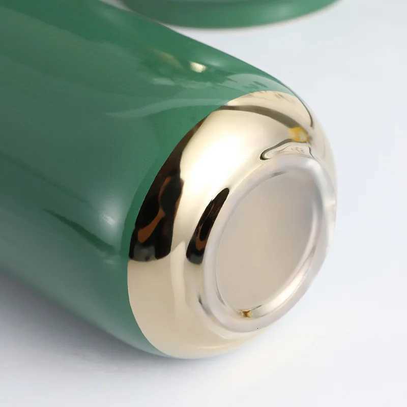 Ins High-value Light Luxury Gold-plated Ceramic Green Vase Nordic Living Room Flower Ornaments Dining Table Green Flower Set C251124