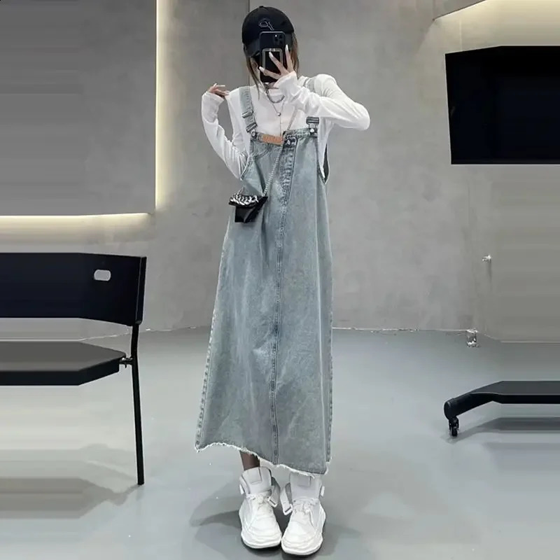 Fashionable high waisted loose denim covering womens spring and autumn Korean style weight loss belt skiing trend 250417