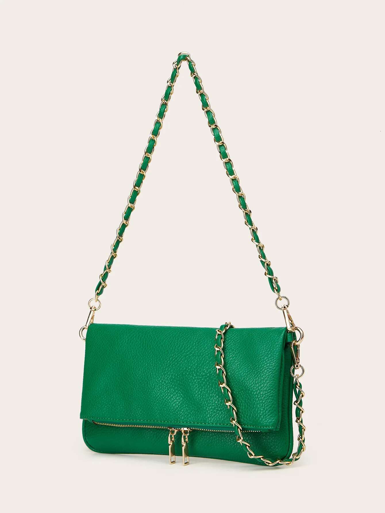 Designer bag New Arrival Black Leather Clutch Bag Gold Chain Strap Double Zipper