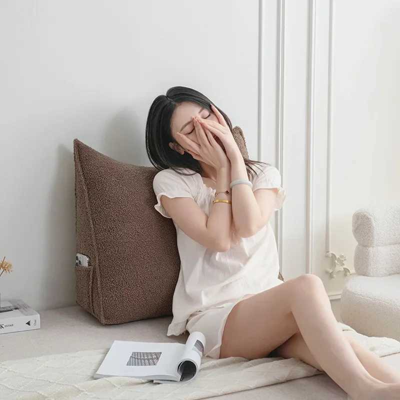 Triangular teddy velvet bedside cushion soft bag tatami anti-collision bed high-end large backrest removable and washable G251124