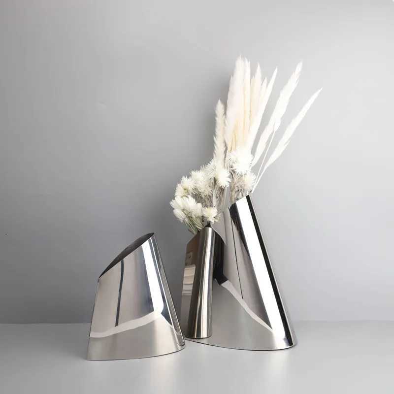 Luxury Cone-shaped Design Stainless Steel Vase Living Room Flower Arrangement Desktop Decoration Home Decor Accessories C251124