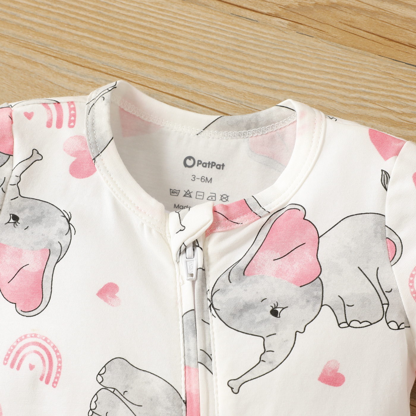 PatPat 2-Pack Baby Girl Cotton Elephant Print/Pink Zipper Design Short-sleeve Rompers