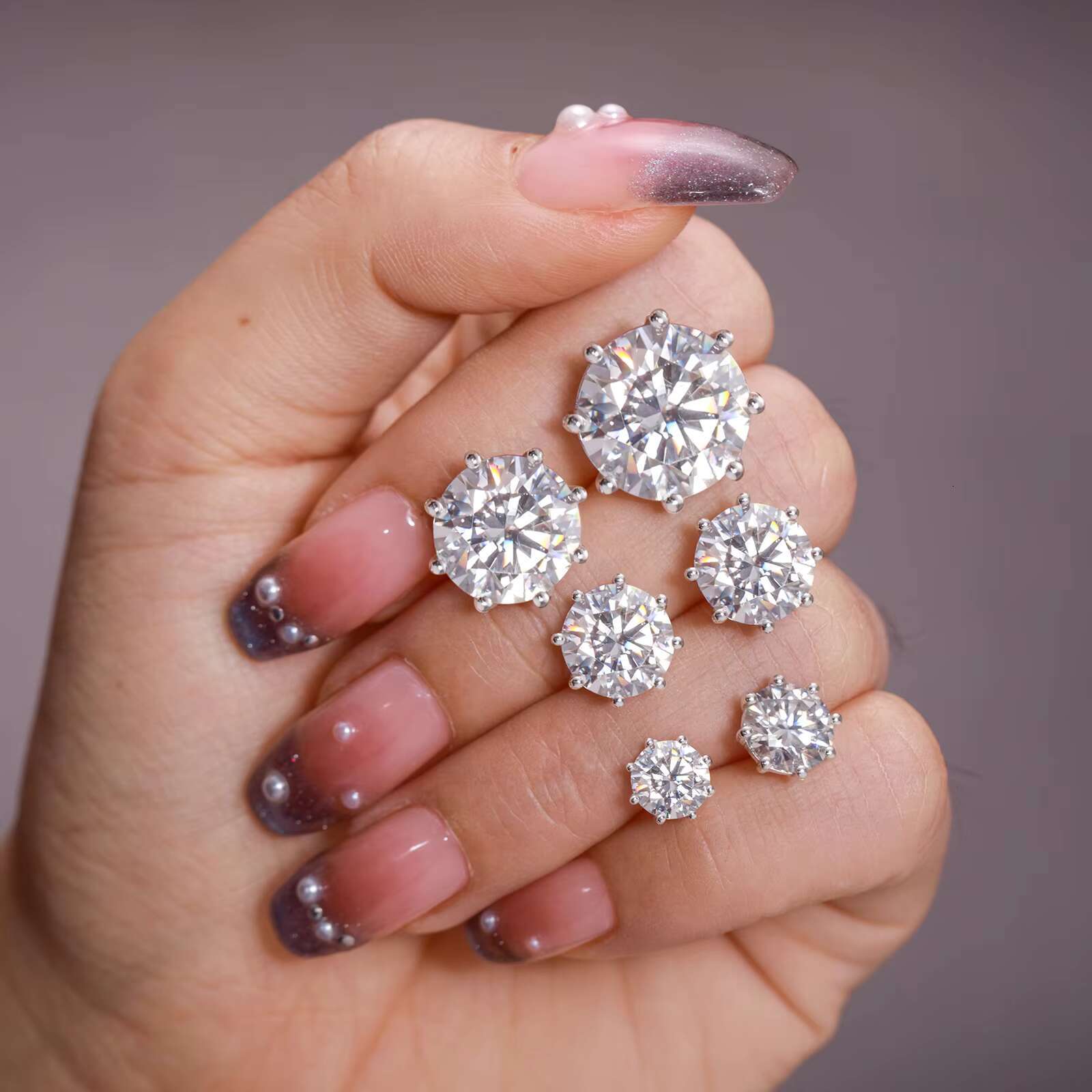 Pass Dia Tester 12ct VVS Earrings 8 Prong Sterling Sier Lab Moissanite Big Ear Stud Jewelry Men Women