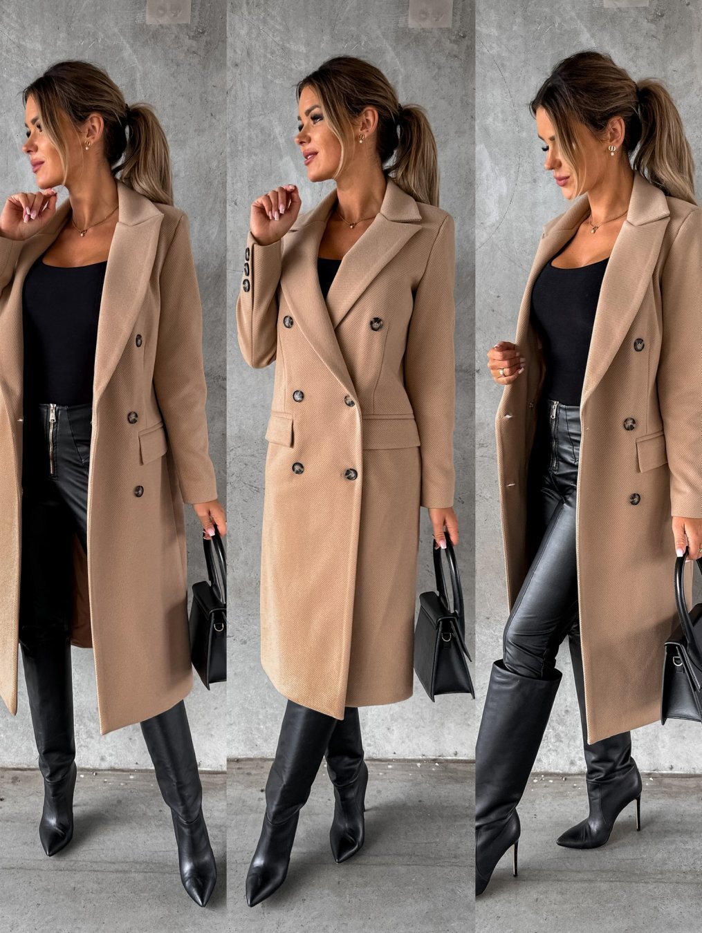 20222022 Autumn and winter fashion simple long sleeve double row button woolen coat women