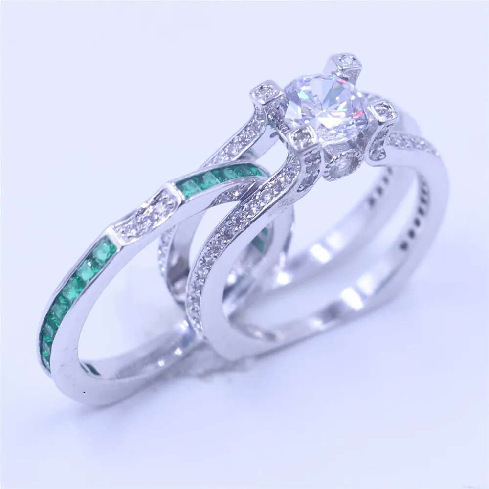 Hot Sell Lab Emerald Diamond Ring Set 925 Sterling Silver Wedding Band Rings for Women Men Engagement Promise Party Jewelry