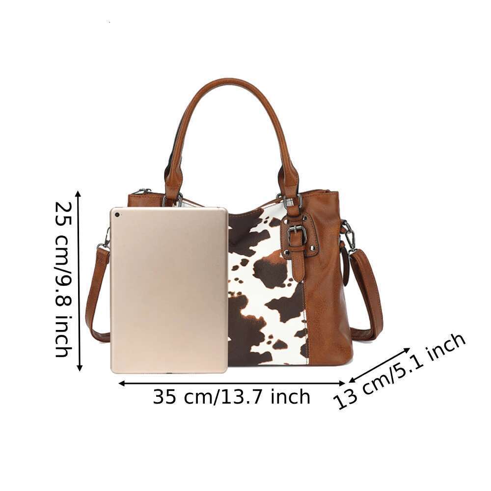 Women's Tote Handbag Combination Set With Classic Cow Pattern Pattern, Multi Capacity, Multiple Pockets, Single Shoulder Bag