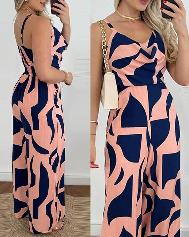 2024 Fashionable and Elegant Hanging Strap Open Back Waist Wide Leg jumpsuit for Women