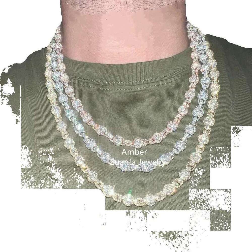Hip Hop Necklaces: Round Bead 3D Design Chain, Moissanite Dia VVS, Hand-Set Sterling Sier Rap Chain Pendant