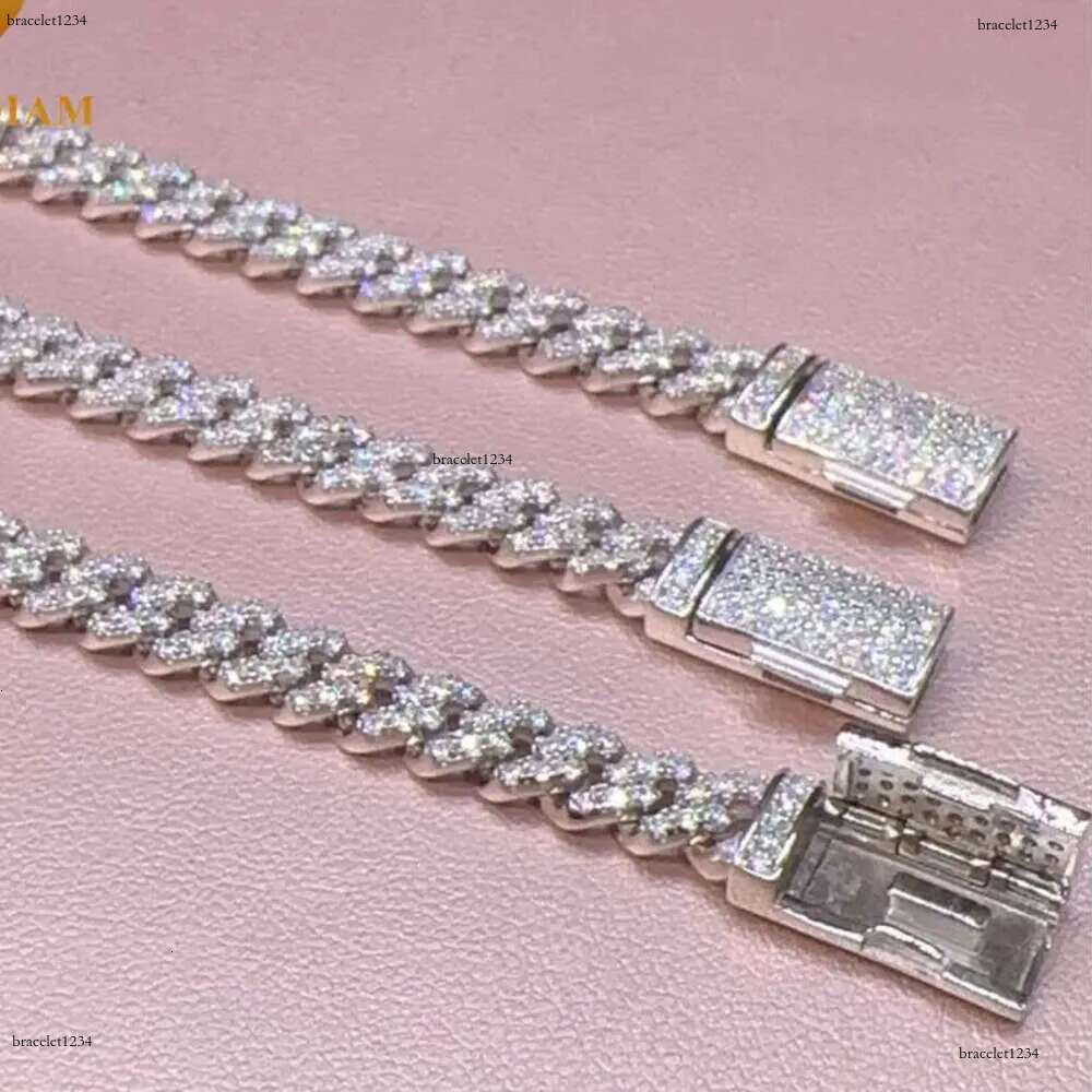 Fashion Hip Pop Jewelry 9mm Width Sier Plated Iced Out Cubic Zirconia Brass Cuban k Chain Bracelet