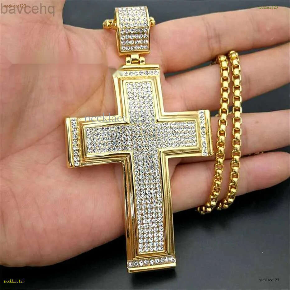 Moissanite Necklaces Hip Hop Iced Out Big Cross Pendant For Men 14k Yellow Gold Rhie Necklace Hiphop Christian Jewelry