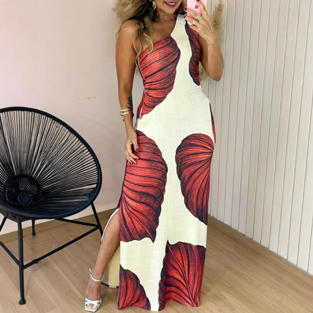 2025 summer new printed fashionable temperament sleeveless womens clothing sexy slim fit dress for women