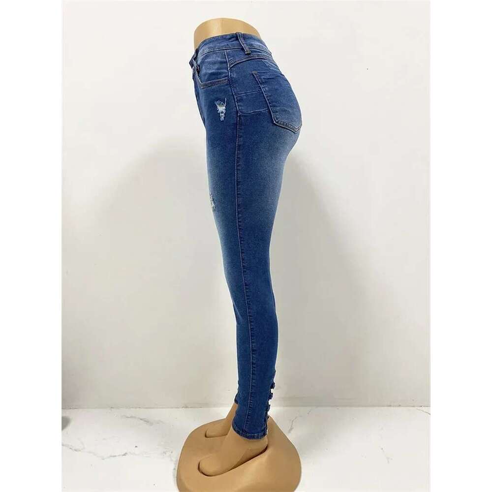 Designer Clothes Spring 2025 Fashion Button Women Casual Skinny Pencil Pants High Waist Slim Stretch Denim Trouserslady Butt Lifting Jeans