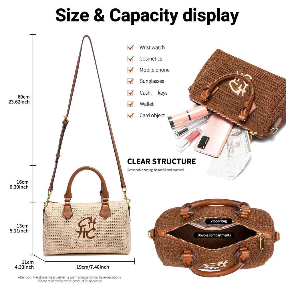 CHCH Women's Shoulder 2025 Summer New Fabric Handbag Travel Vacation Beach Bag Wallet