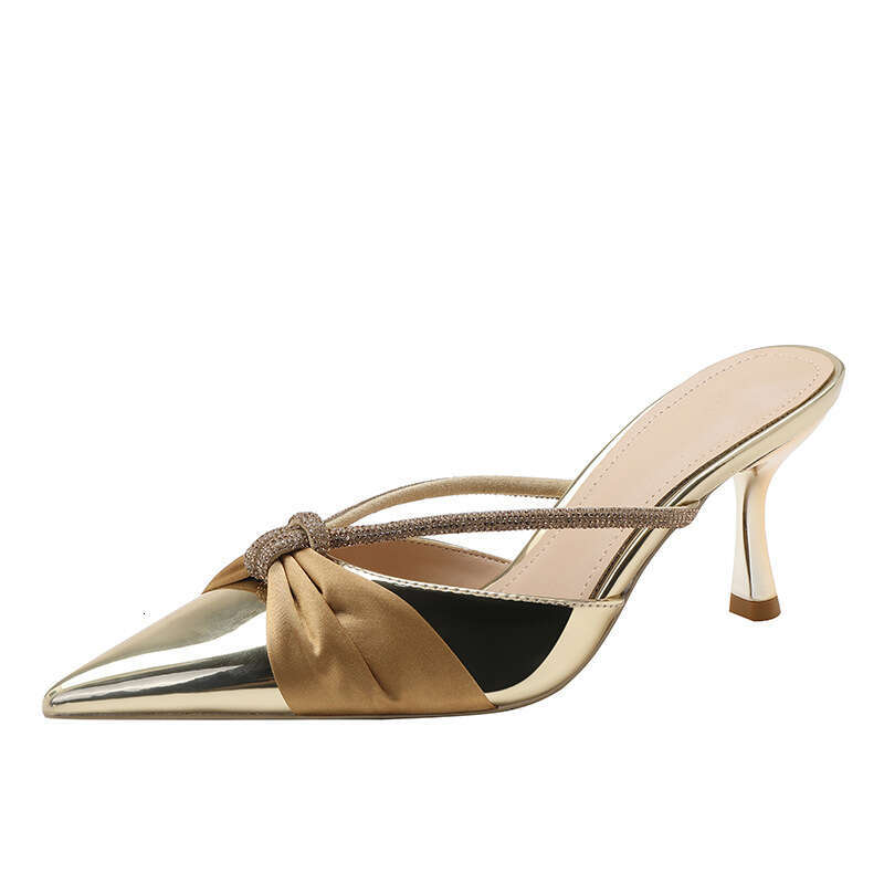 Woman Sandals Baotou Women S Summer New Style Silk Pointed Water Diamond High Heel Sandals Fashionable And Versatile Outerwear Half Drag