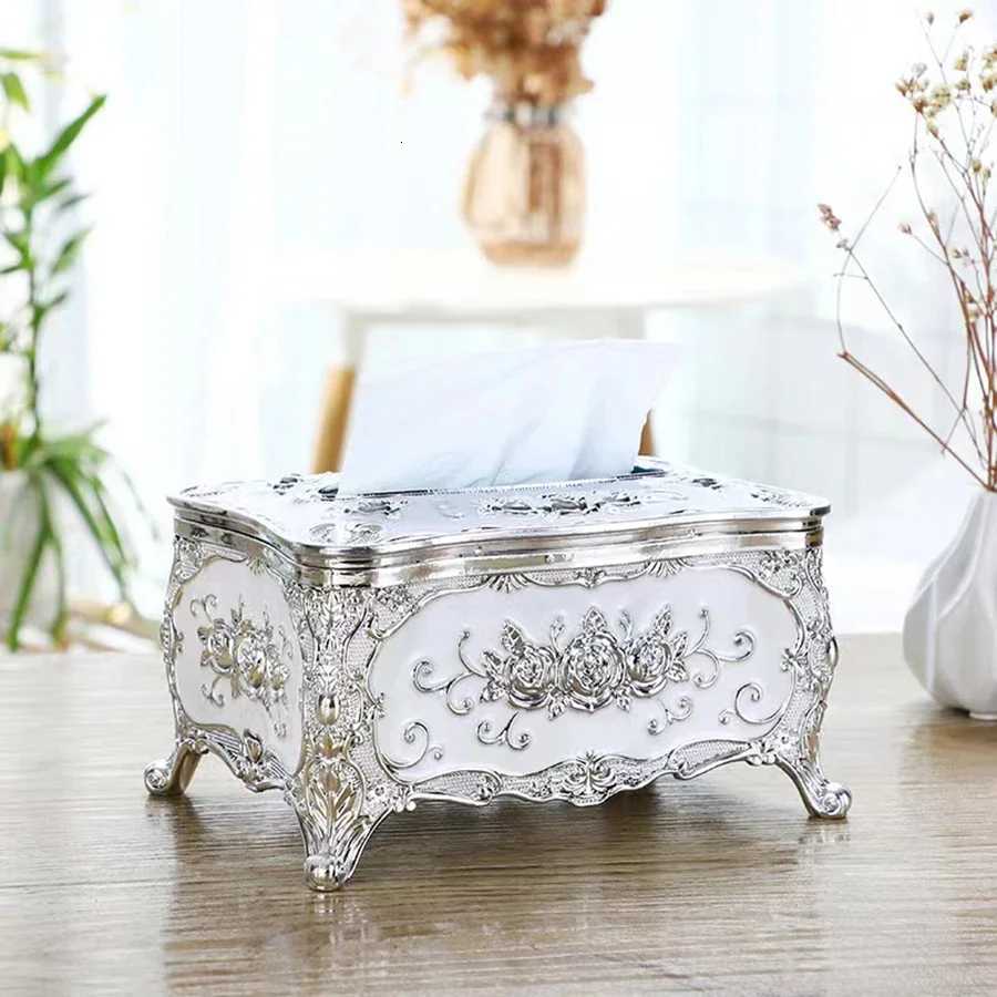 European-style Tissue Box Living Room Desktop Tissue Box Retro LuxuryTissue Case Rose Patterned Napkin Holder Home DecorationM251124