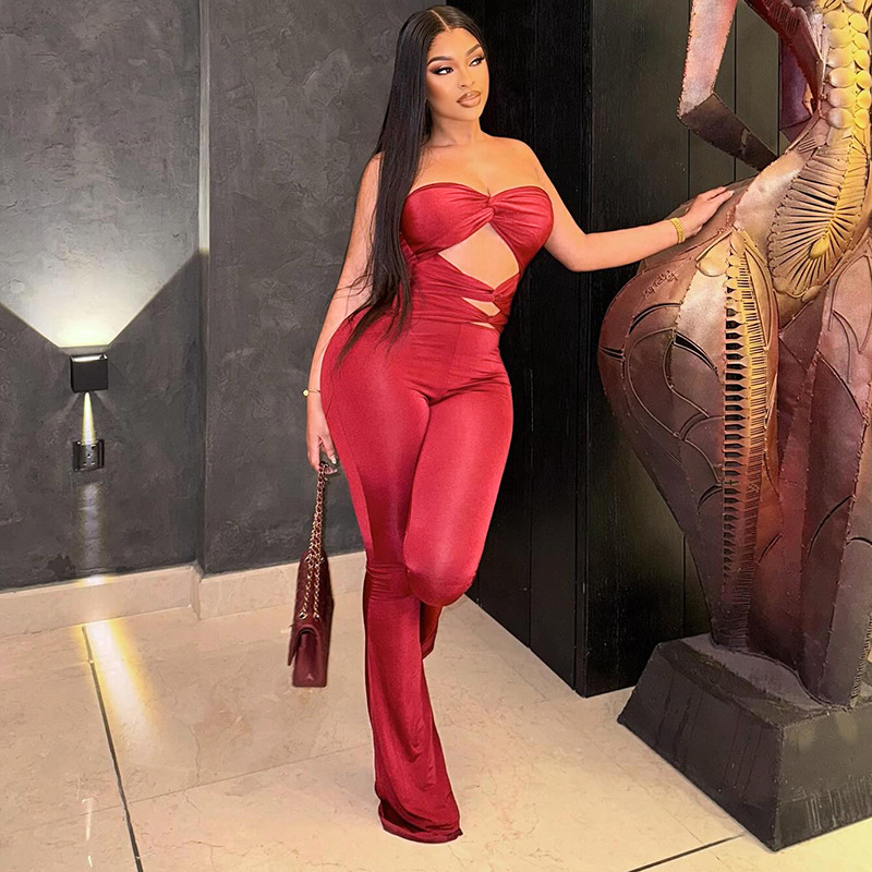 Women's Two Piece Pants Weird Puss Wire Folds 2 Set Women Chic Hollow Sliky Tank Tops Shirring Female Trend Sexy Street Matching Suits