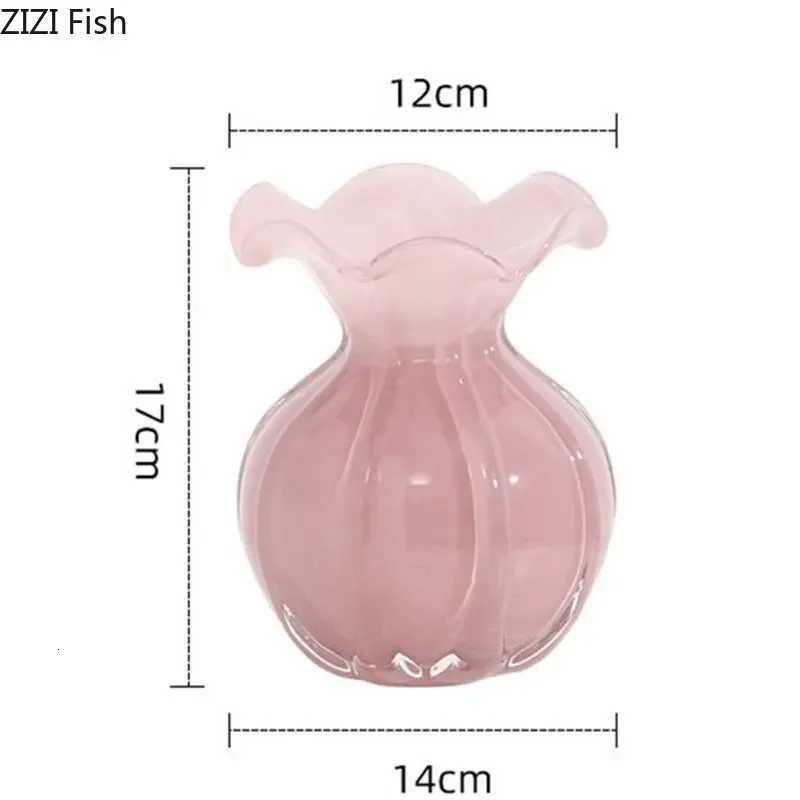 Light Luxury Pink Glass Vase Table Hydroponic Crafts Living Room Decoration Flower Arrangement Holiday Gift Home C251124