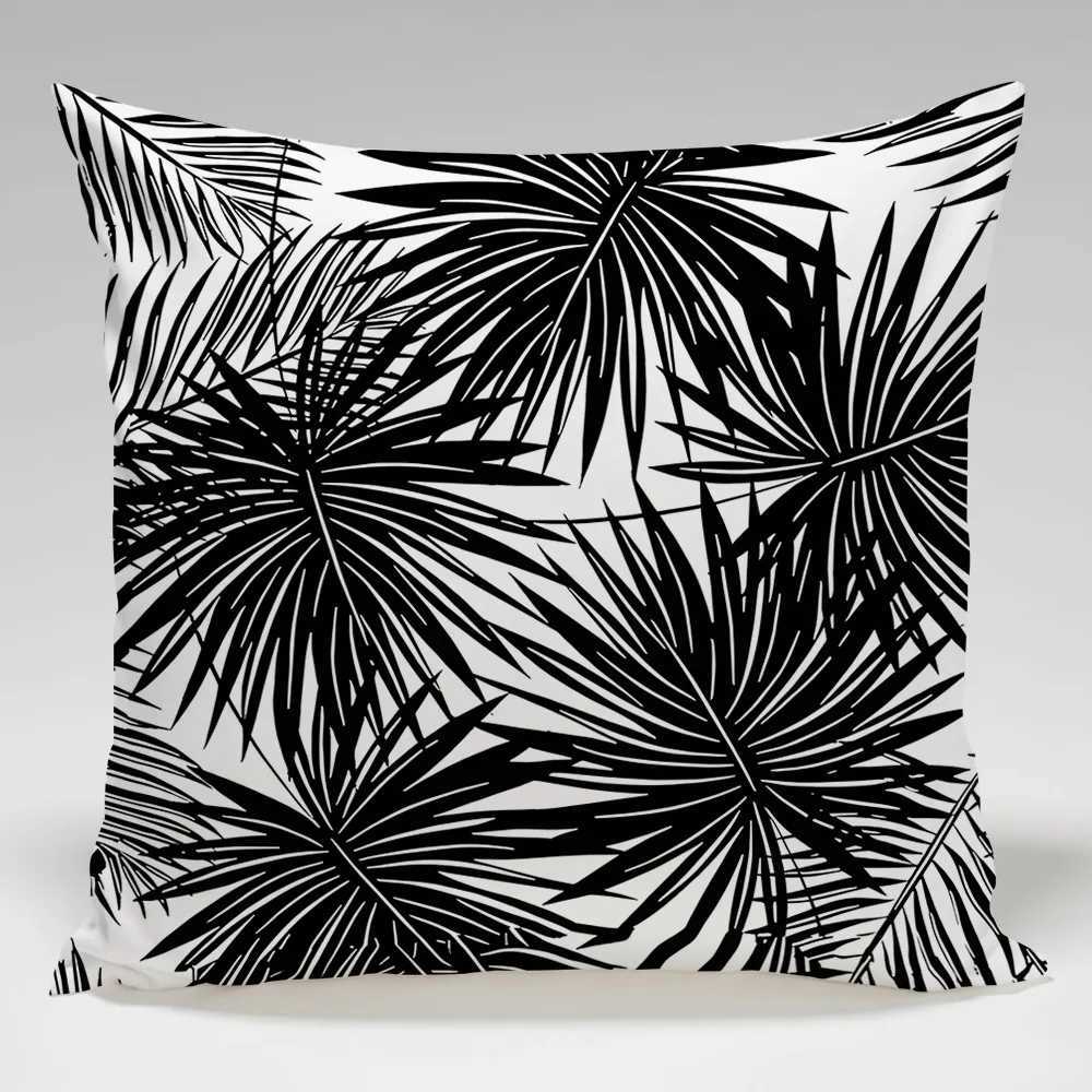 Black and white tropical plants throw pillow cover with short plush print for living room sofa decoration cushion cover G251124