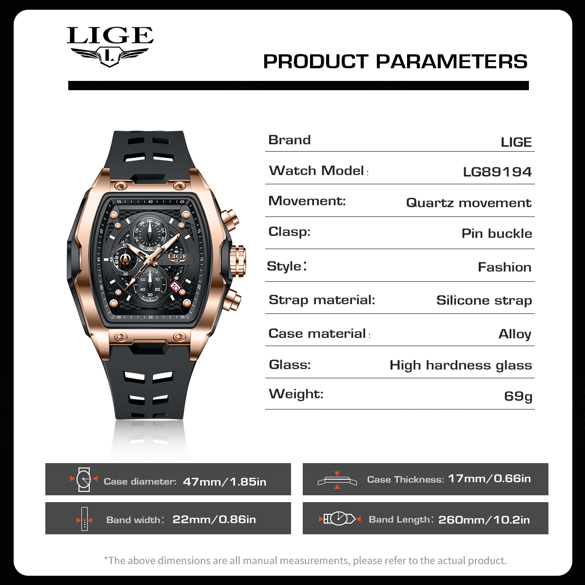 LIGE Men's Quartz Watch Waterproof Watch Top Brand Men's and Women's Universal Style Square Case Fashion Business Watch Holiday Gift Te