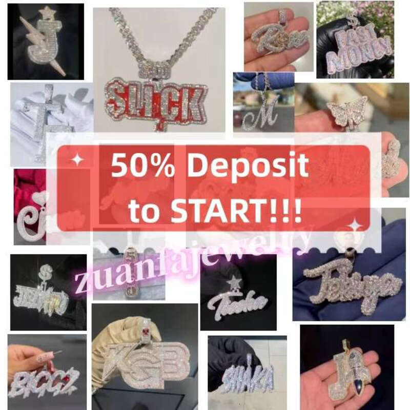 Hip Hop Jewelry Iced Out Letter Cuban Chain Sier Gray Stone Initial Pendant 71 - view 6